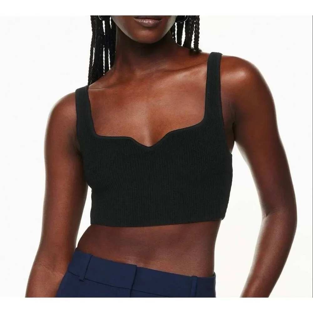 Babaton Notch Ribbed Crop Top Women S Black Sleeveless Square Neck Tank